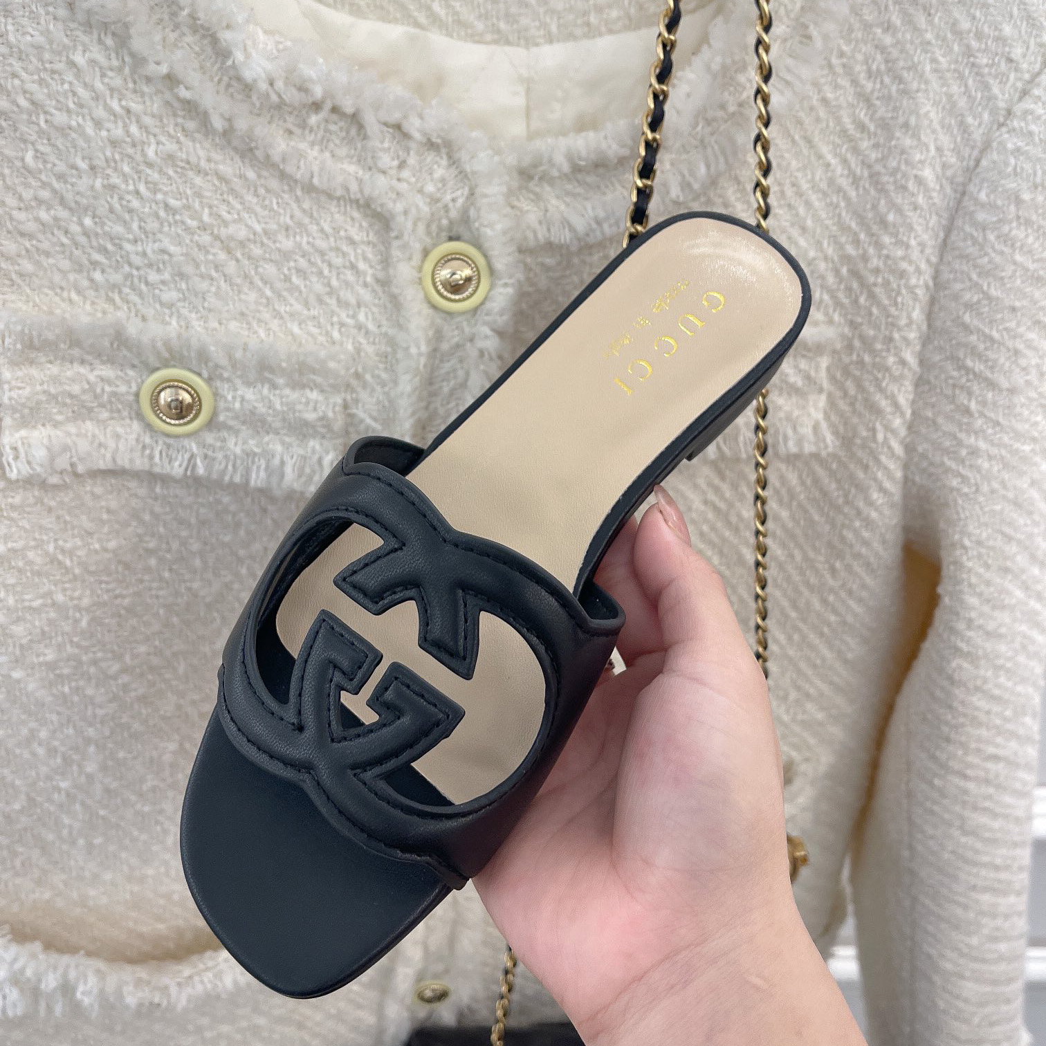 Gucci Women's Interlocking G Cut-Out Slide Sandal - PerfectKickZ