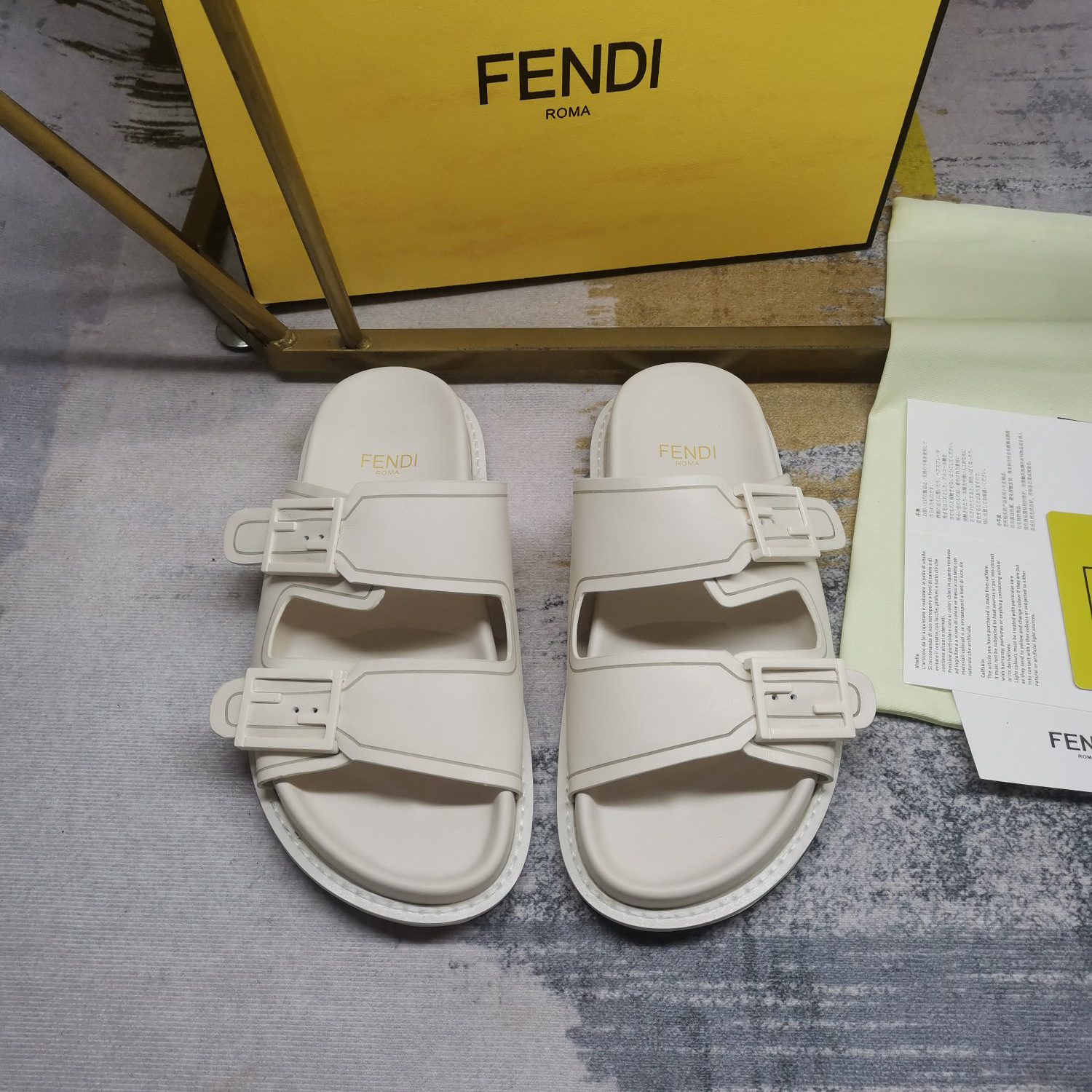Fendi Feel WhiteFF Fabric Slides - PerfectKickZ