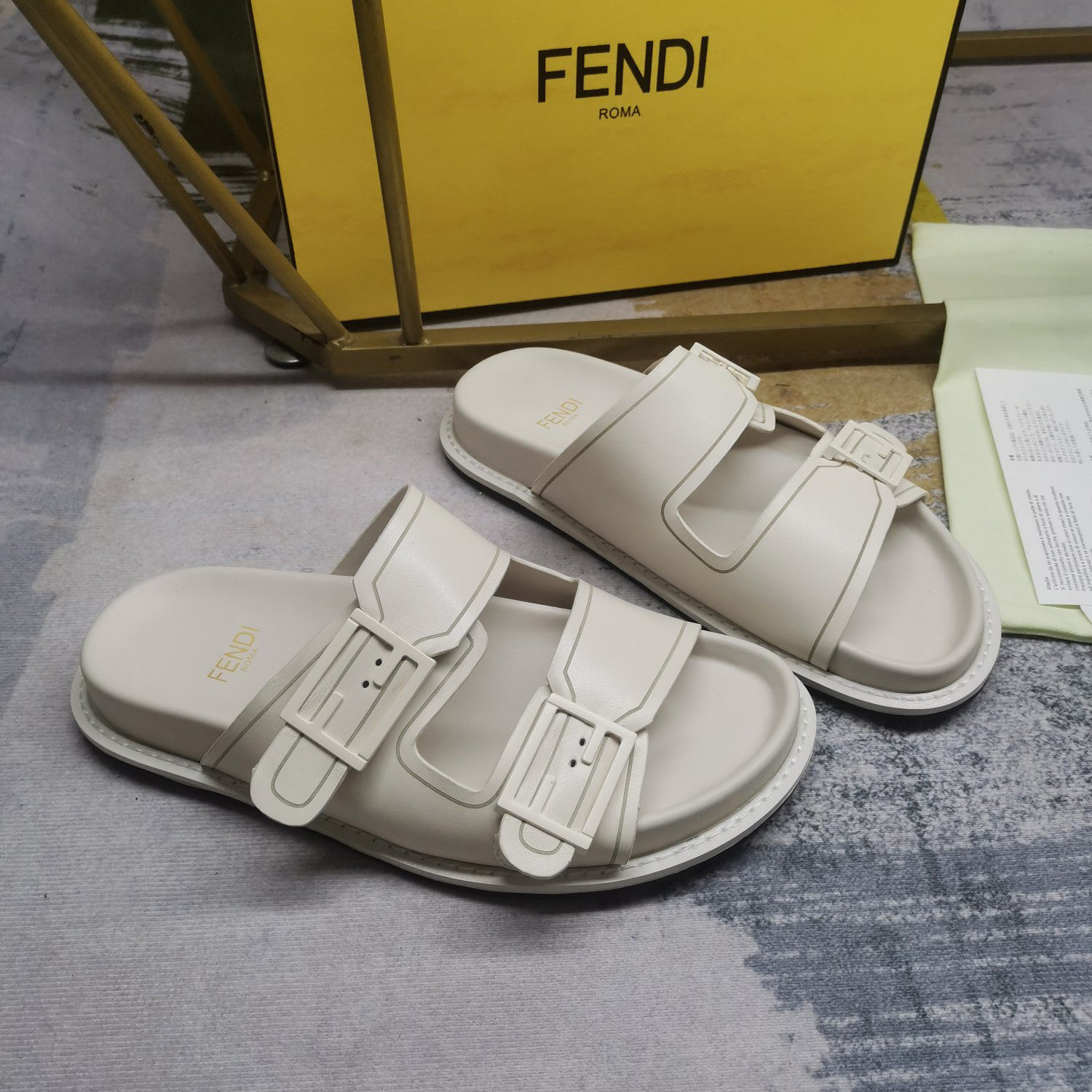 Fendi Feel WhiteFF Fabric Slides - PerfectKickZ