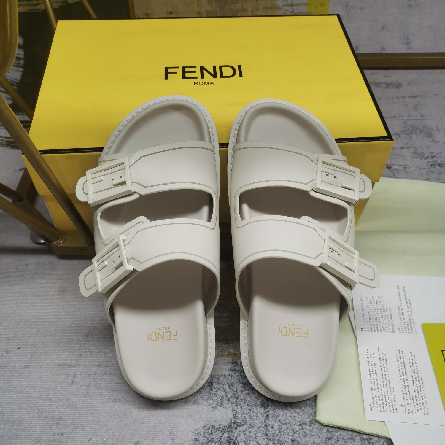 Fendi Feel WhiteFF Fabric Slides - PerfectKickZ