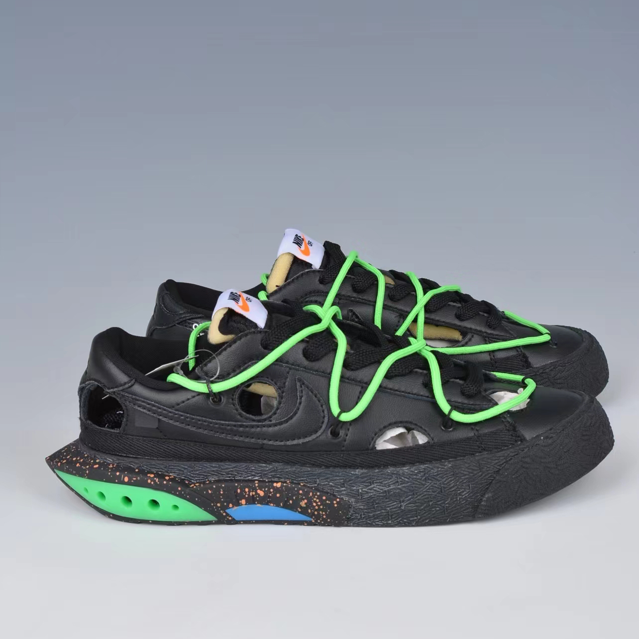 Off-White x Nike Blazer Low" Blackblack-Green" - PerfectKickZ