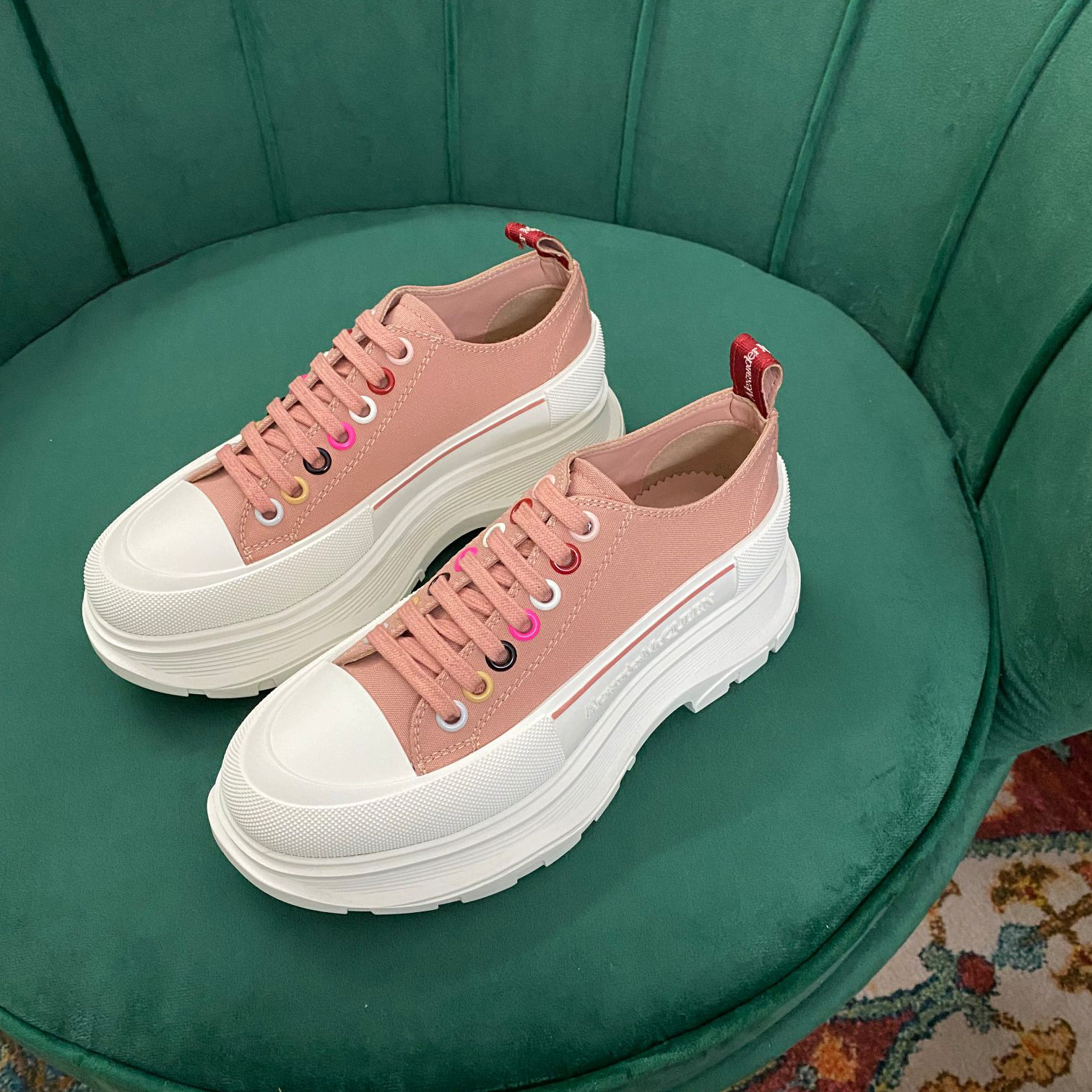 Alexander Mqueen Women's Tread Slick Lace Up In Magnolia - PerfectKickZ