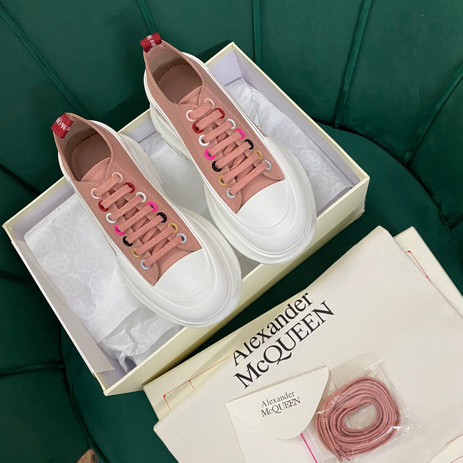 Alexander Mqueen Women's Tread Slick Lace Up In Magnolia - PerfectKickZ