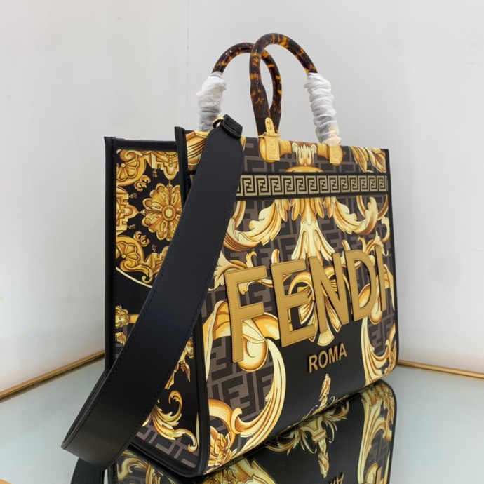 Versace x Fendi Sunshine Medium Fendace Printed White Leather Shopper(35-31-17cm) - PerfectKickZ