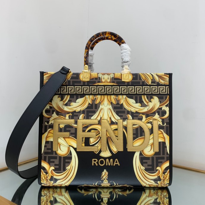 Versace x Fendi Sunshine Medium Fendace Printed White Leather Shopper(35-31-17cm) - PerfectKickZ