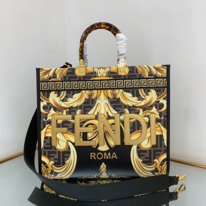 Versace x Fendi Sunshine Medium Fendace Printed White Leather Shopper(35-31-17cm) - PerfectKickZ