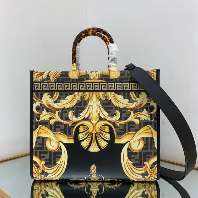 Versace x Fendi Sunshine Medium Fendace Printed White Leather Shopper(35-31-17cm) - PerfectKickZ