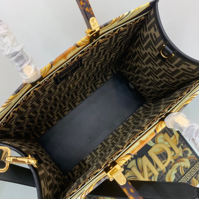Versace x Fendi Sunshine Medium Fendace Printed White Leather Shopper(35-31-17cm) - PerfectKickZ