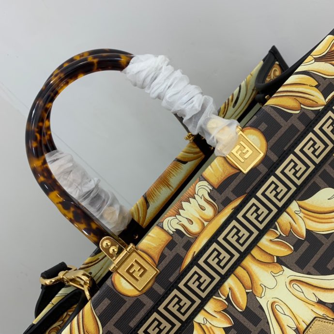 Versace x Fendi Sunshine Medium Fendace Printed White Leather Shopper(35-31-17cm) - PerfectKickZ