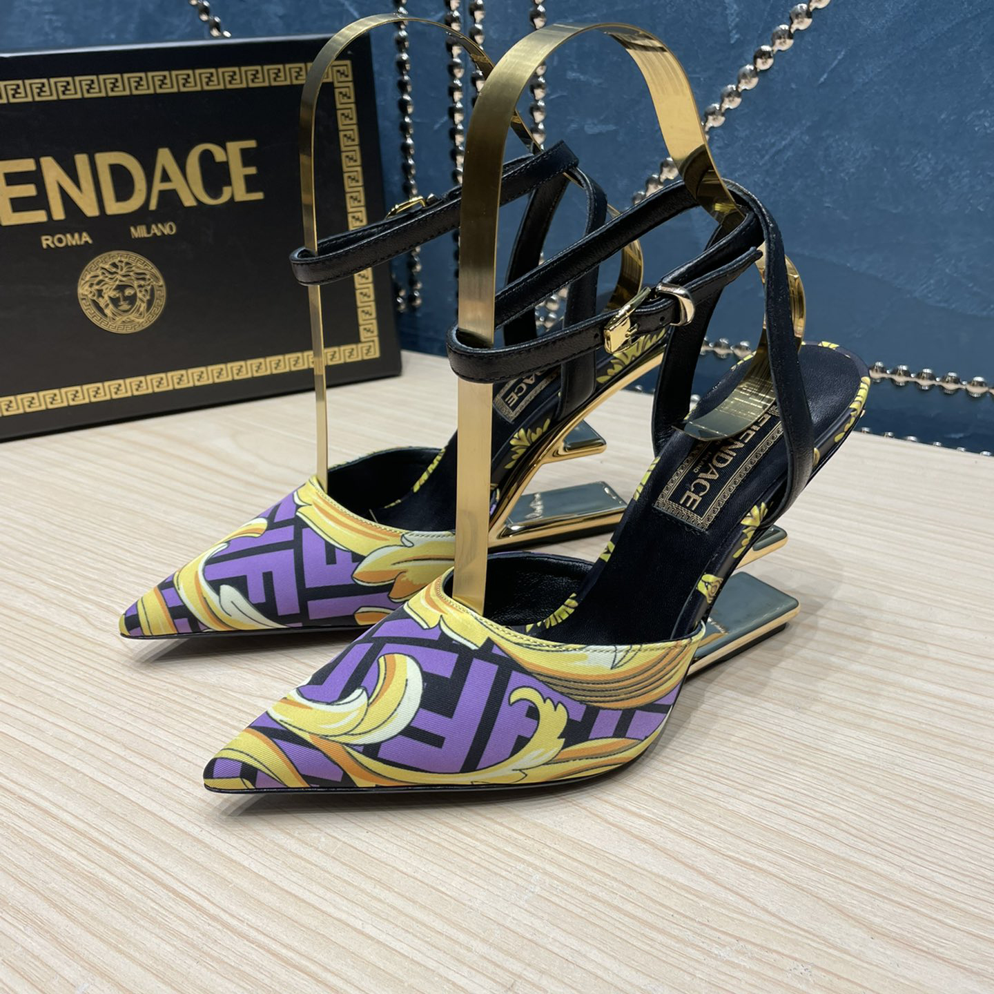 Fendi x Versace Fendace Printed Silk High-Heeled Slingbacks - PerfectKickZ