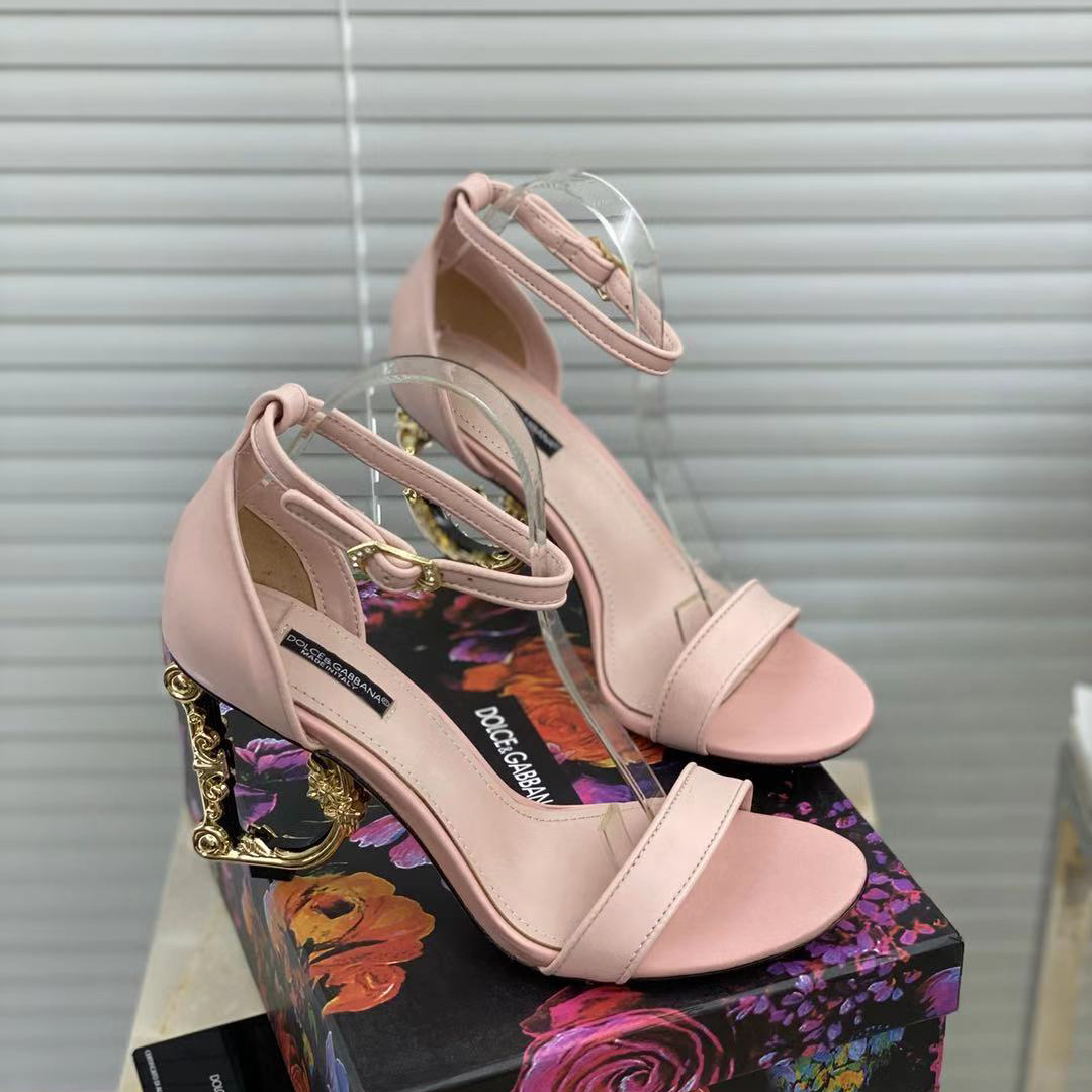 Dolce & Gabbana Nappa Leather Sandals With Baroque DG Heel - PerfectKickZ