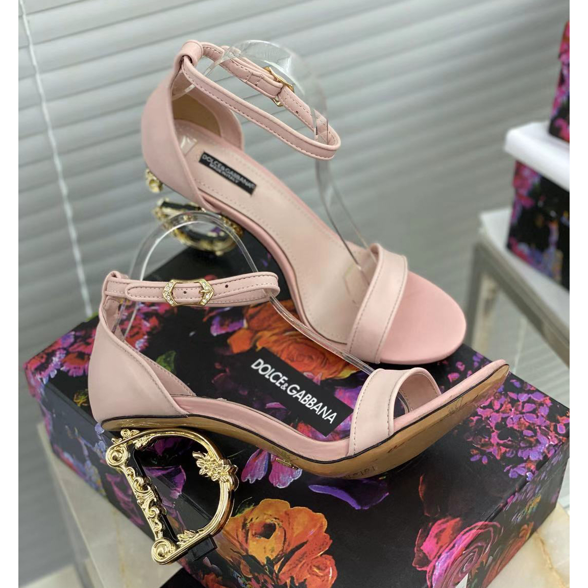 Dolce & Gabbana Nappa Leather Sandals With Baroque DG Heel - PerfectKickZ