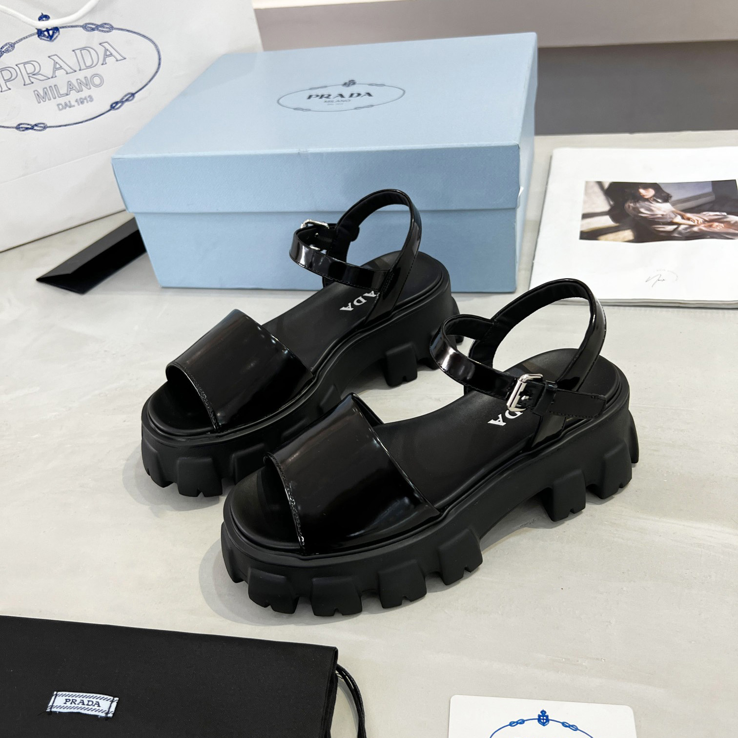 Prada Monolith Brushed Leather Sandals - PerfectKickZ