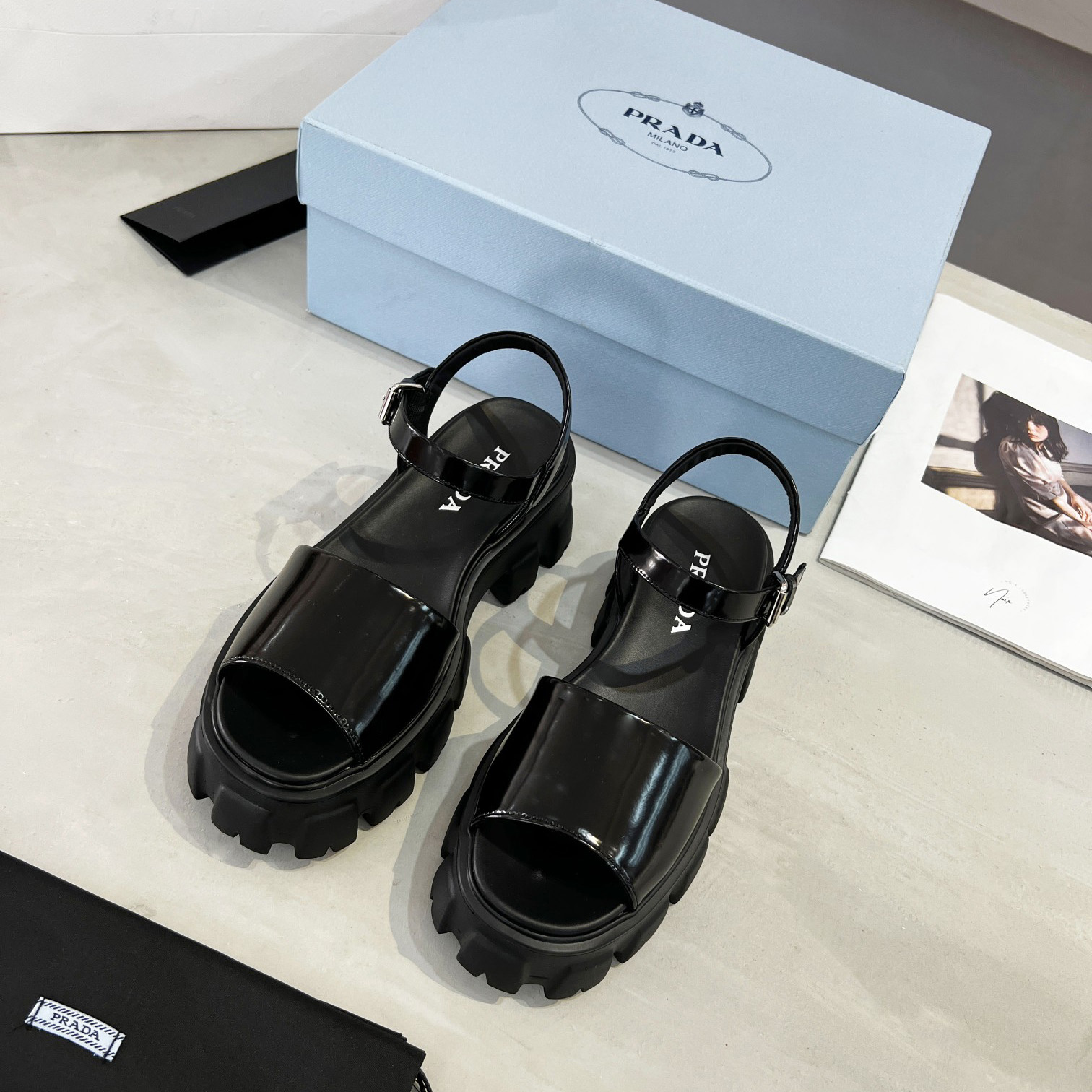 Prada Monolith Brushed Leather Sandals - PerfectKickZ