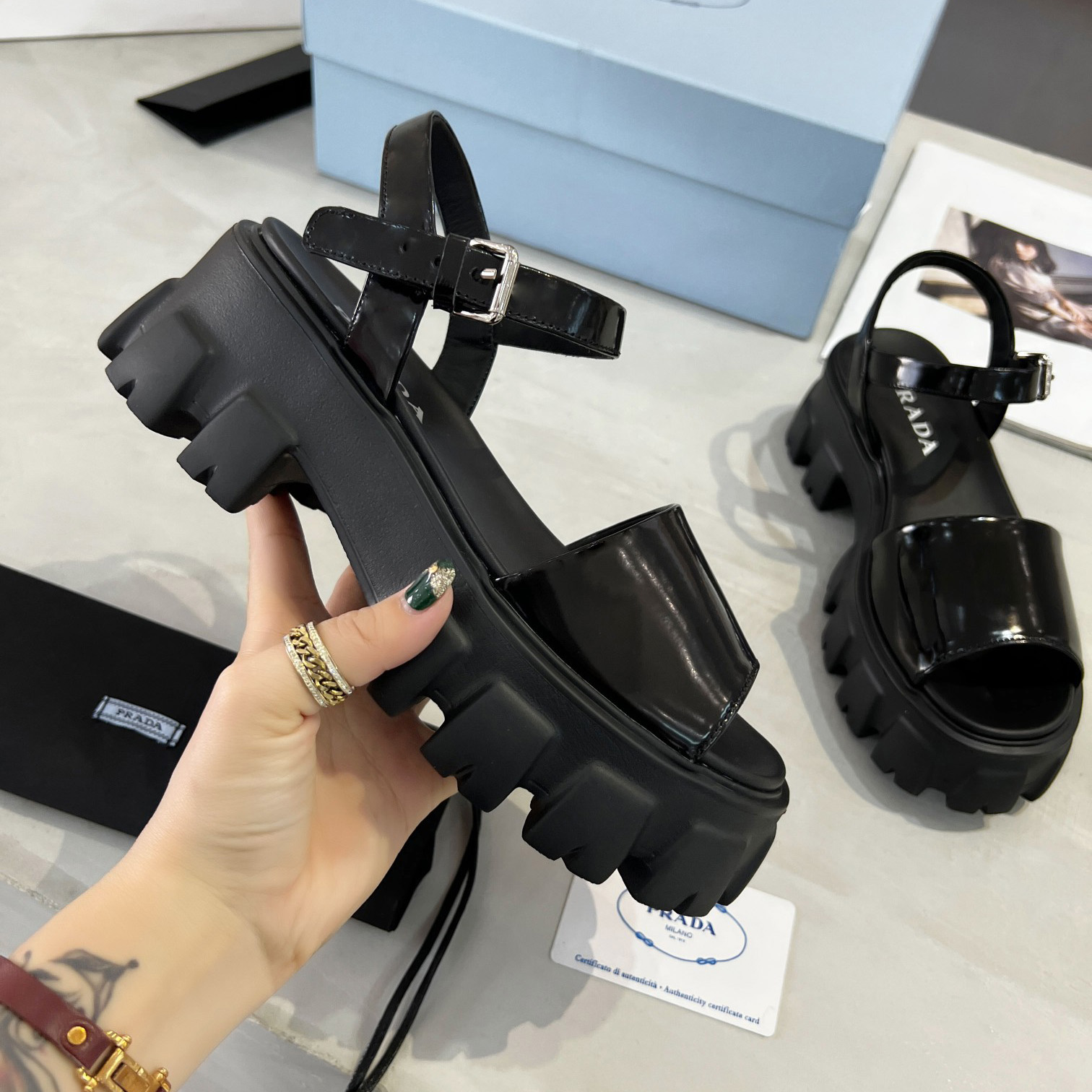 Prada Monolith Brushed Leather Sandals - PerfectKickZ
