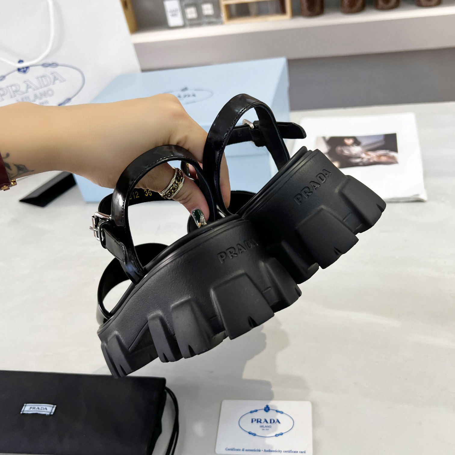 Prada Monolith Brushed Leather Sandals - PerfectKickZ