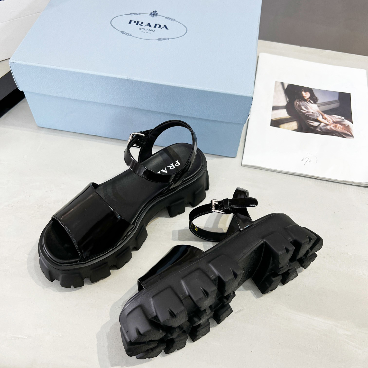 Prada Monolith Brushed Leather Sandals - PerfectKickZ