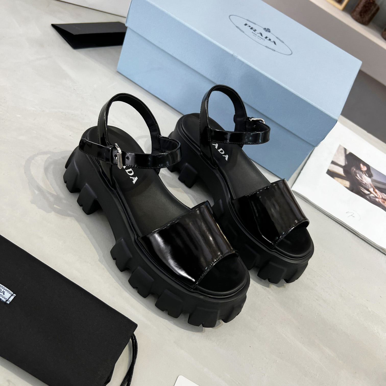 Prada Monolith Brushed Leather Sandals - PerfectKickZ