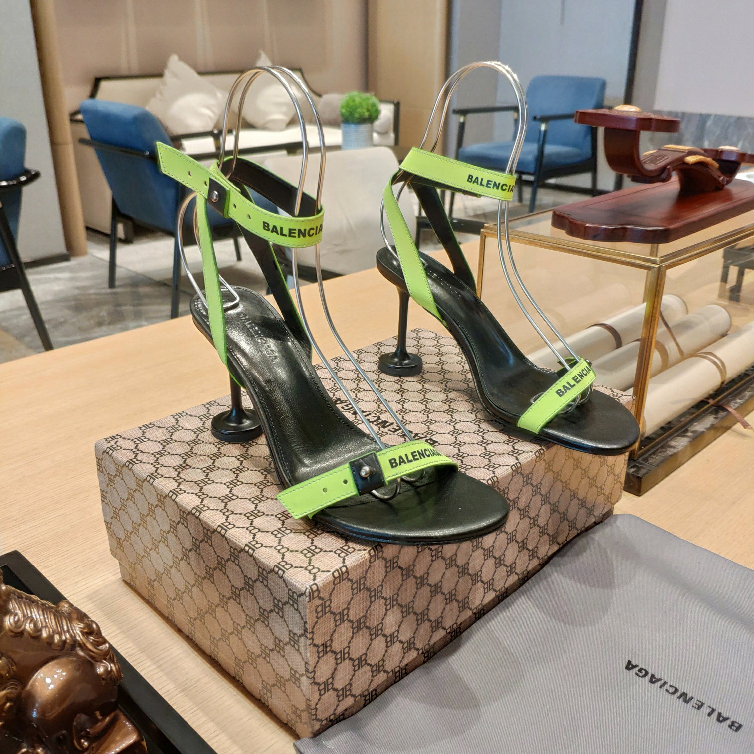 Balenciaga Afterhour 90mm Sandal In Neon Yellow And Black Smooth Calfskin - PerfectKickZ