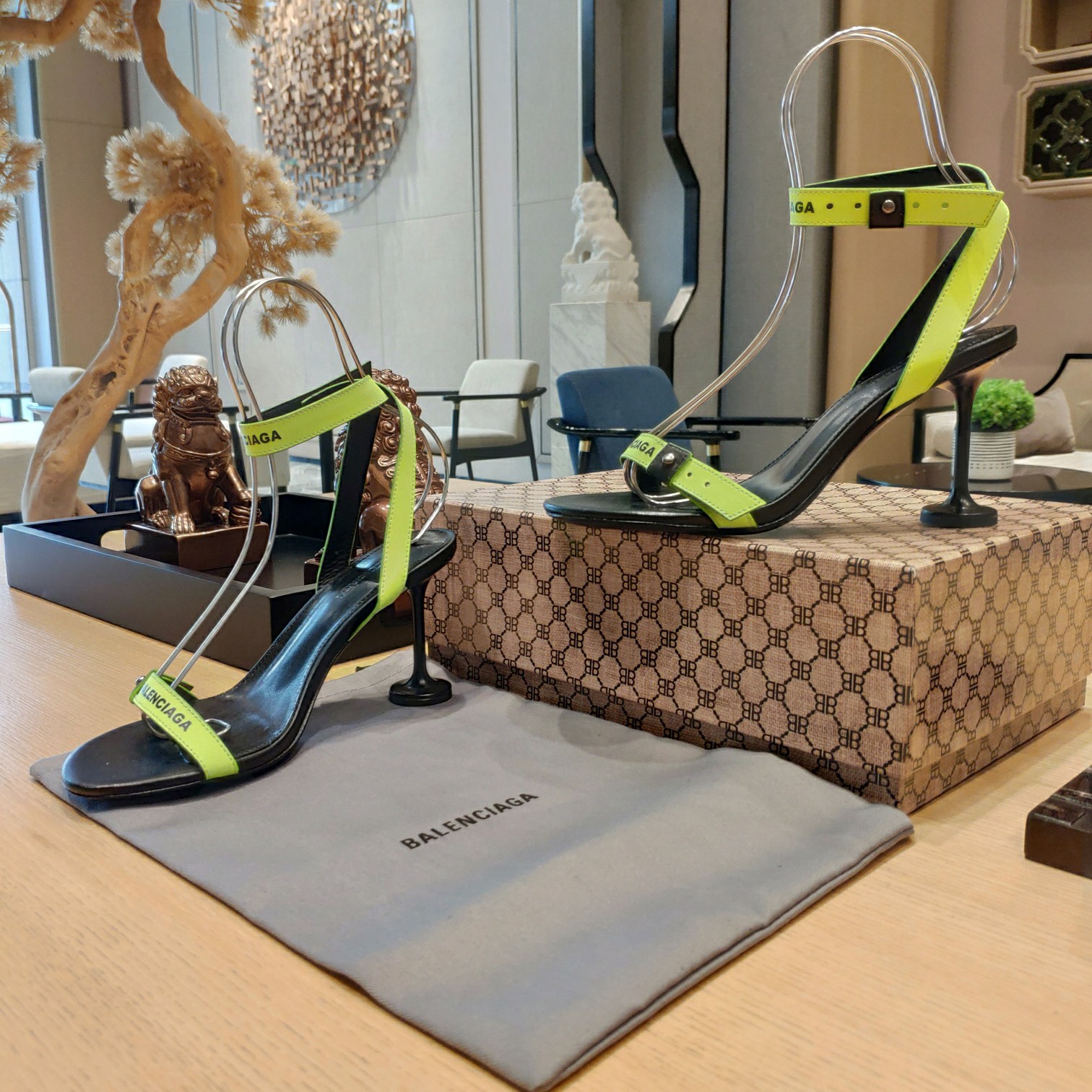 Balenciaga Afterhour 90mm Sandal In Neon Yellow And Black Smooth Calfskin - PerfectKickZ