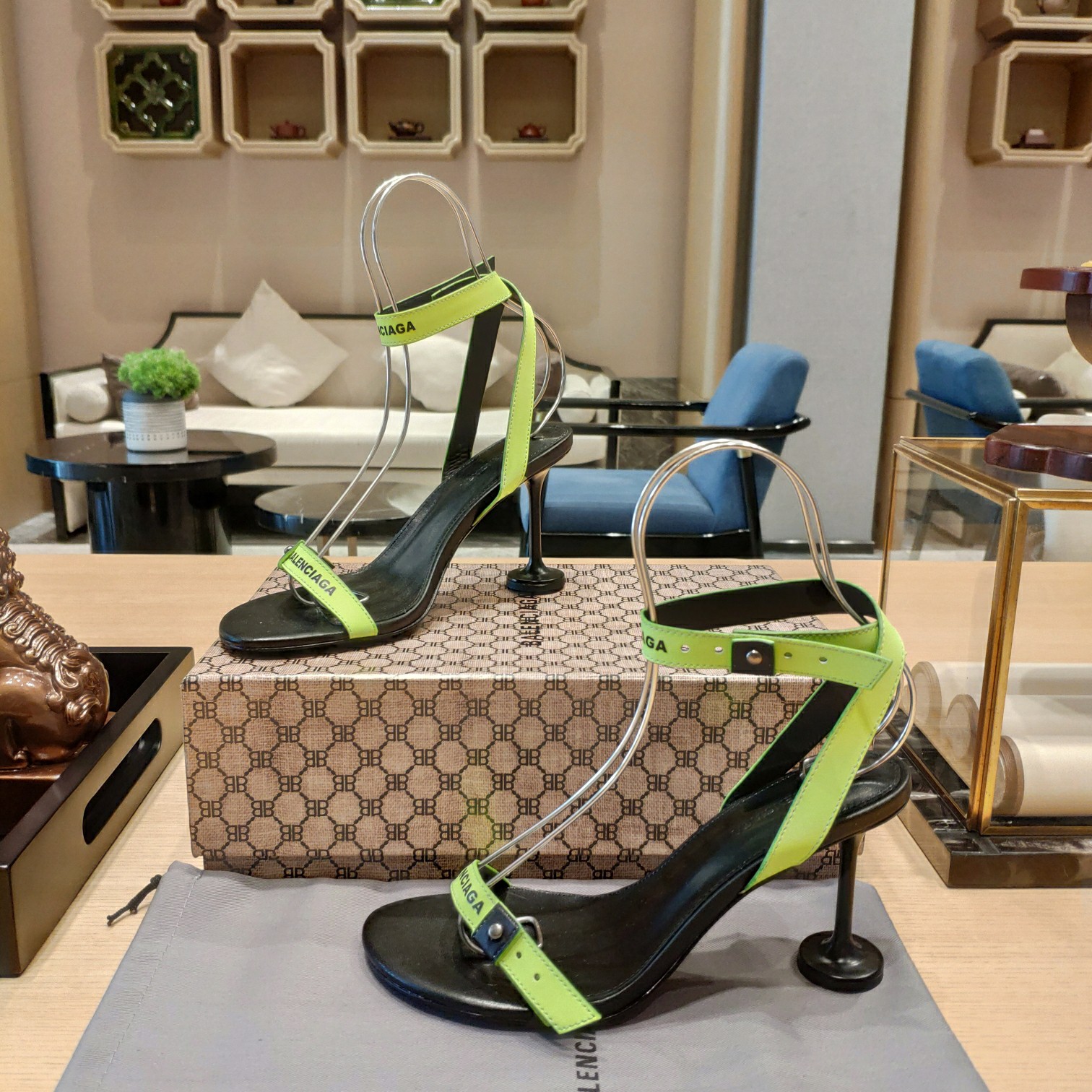Balenciaga Afterhour 90mm Sandal In Neon Yellow And Black Smooth Calfskin - PerfectKickZ