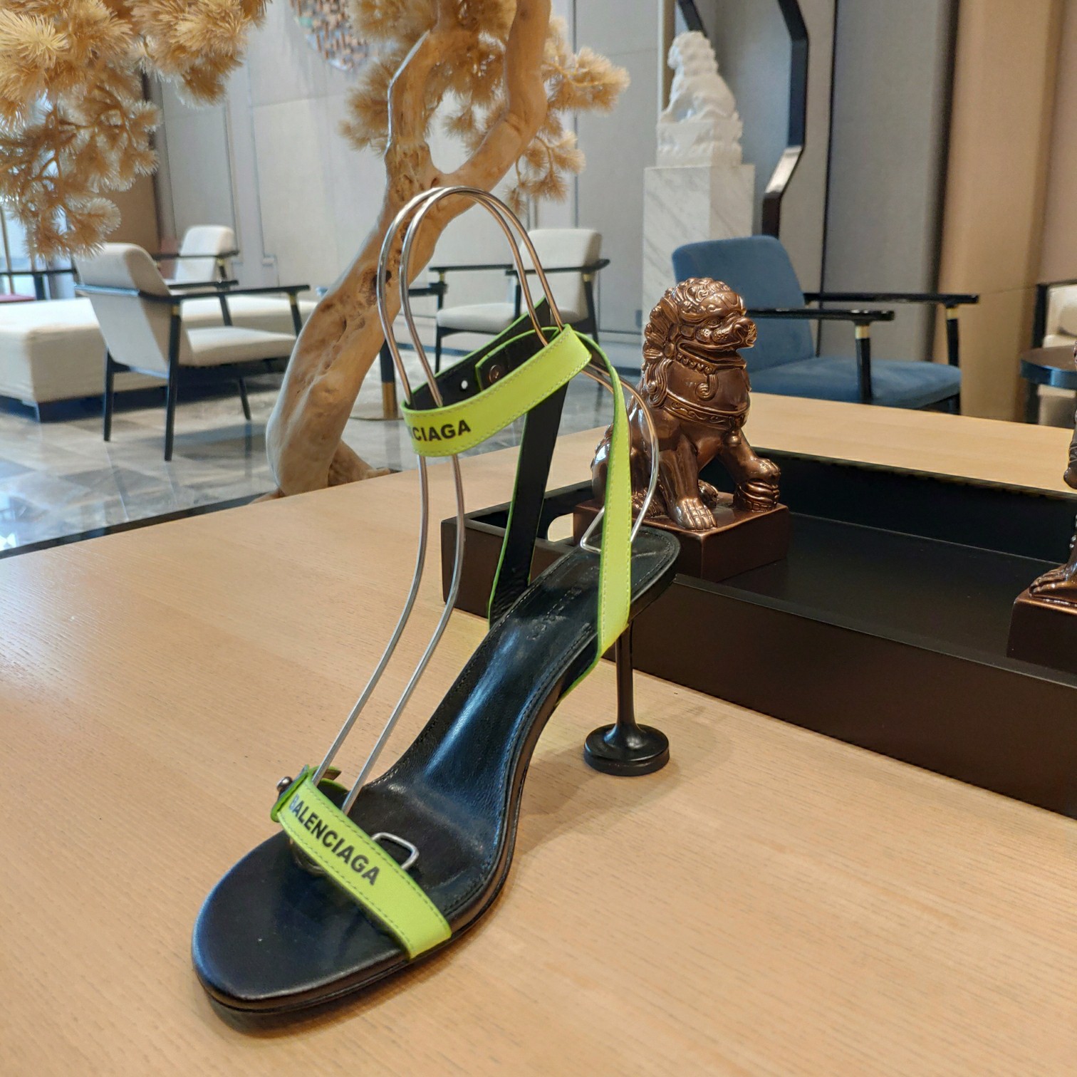 Balenciaga Afterhour 90mm Sandal In Neon Yellow And Black Smooth Calfskin - PerfectKickZ