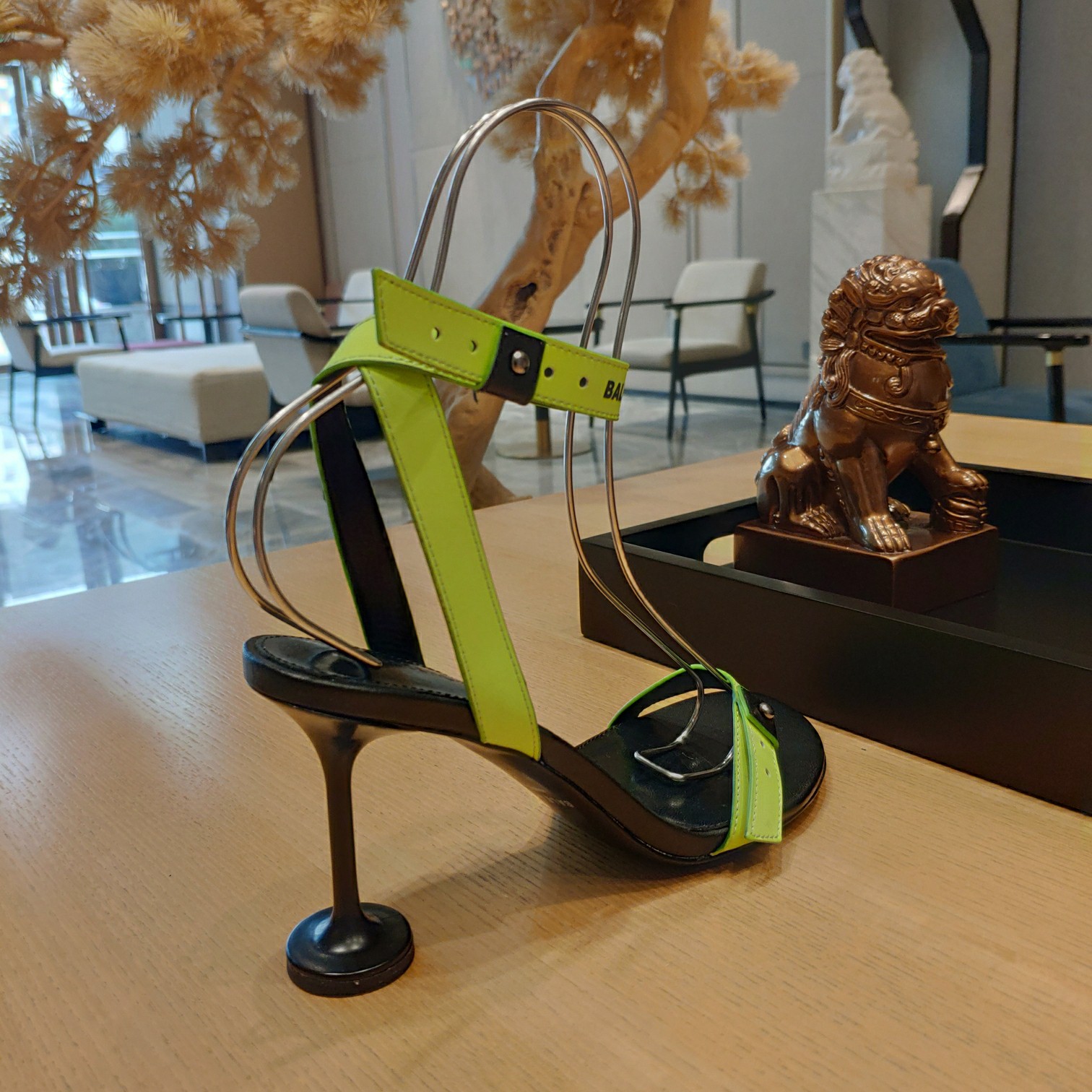 Balenciaga Afterhour 90mm Sandal In Neon Yellow And Black Smooth Calfskin - PerfectKickZ