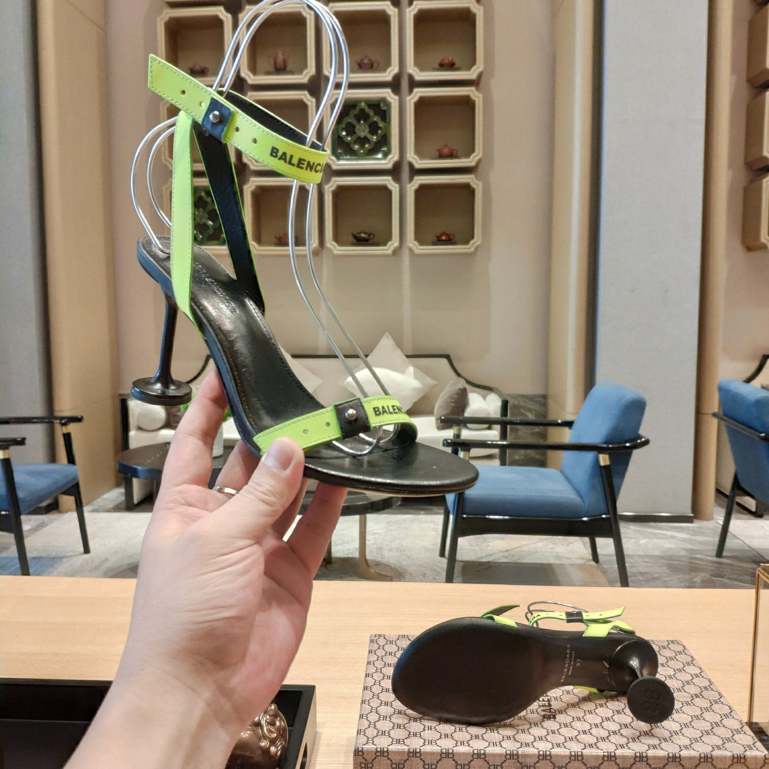 Balenciaga Afterhour 90mm Sandal In Neon Yellow And Black Smooth Calfskin - PerfectKickZ