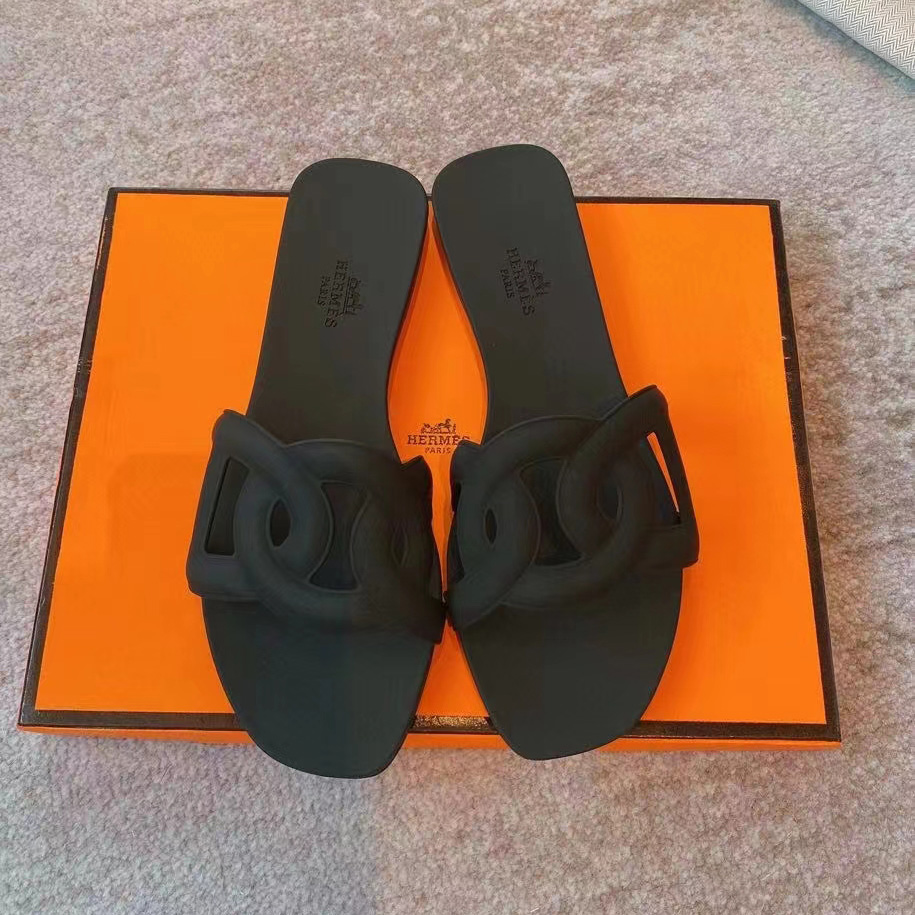 Hermes Rubber Aloha Sandals 37 Black - PerfectKickZ