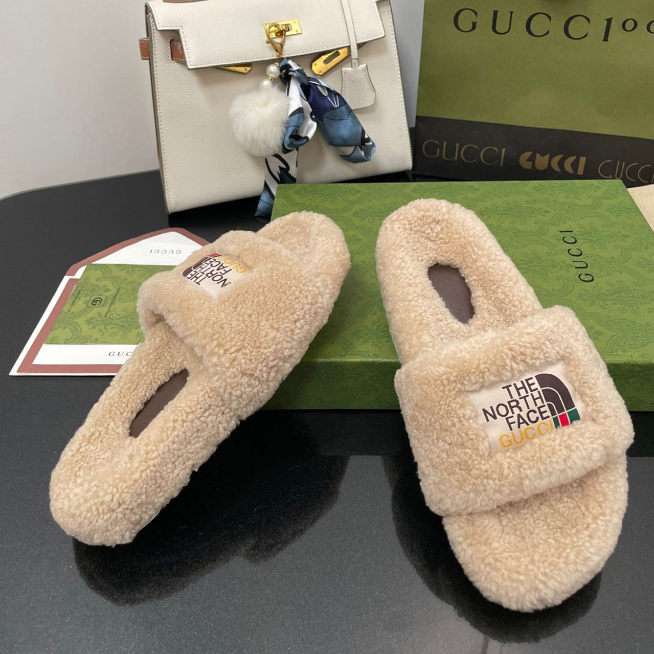 Gucci x The North Face Women's Slide Sandal With Wool - PerfectKickZ