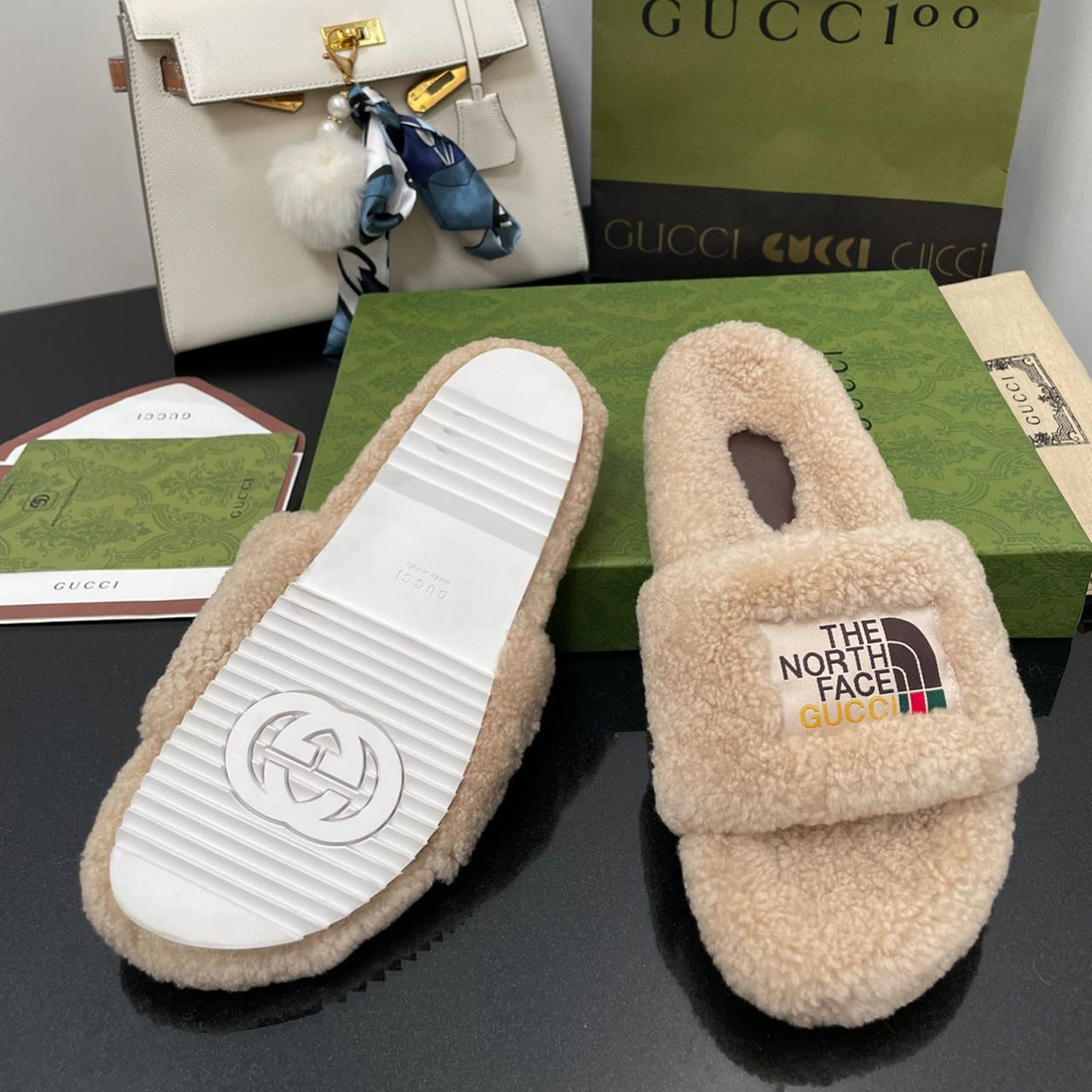 Gucci x The North Face Women's Slide Sandal With Wool - PerfectKickZ