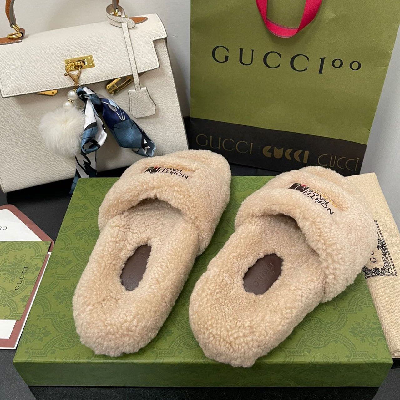 Gucci x The North Face Women's Slide Sandal With Wool - PerfectKickZ