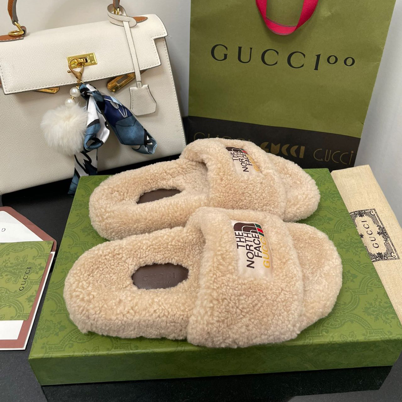 Gucci x The North Face Women's Slide Sandal With Wool - PerfectKickZ