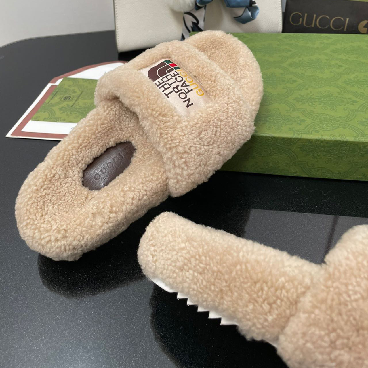 Gucci x The North Face Women's Slide Sandal With Wool - PerfectKickZ