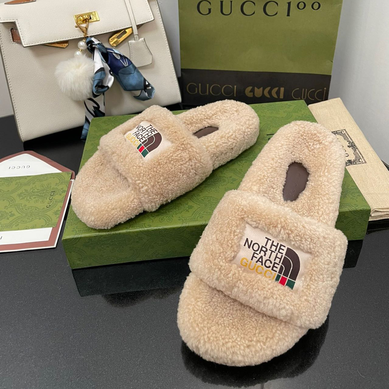 Gucci x The North Face Women's Slide Sandal With Wool - PerfectKickZ