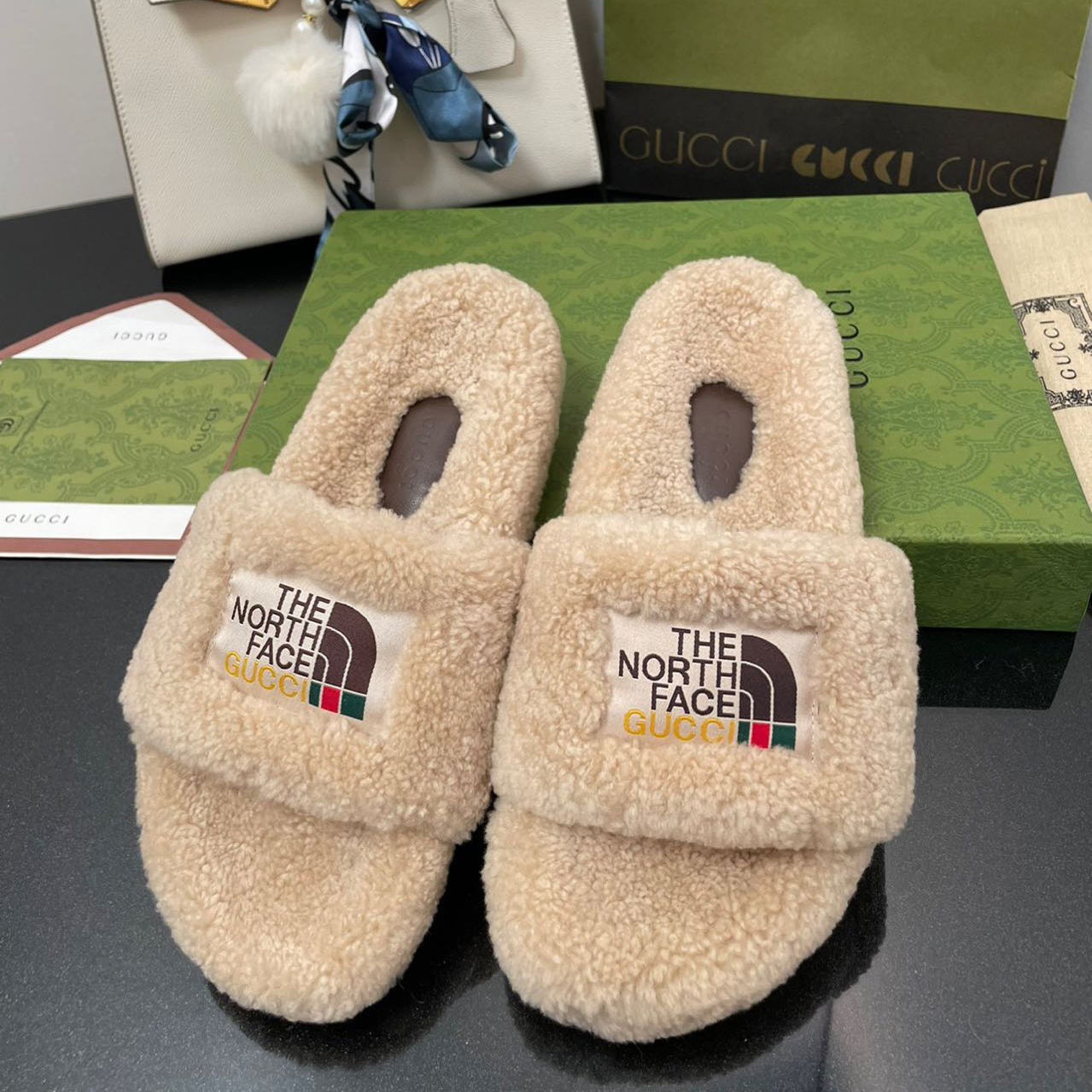 Gucci x The North Face Women's Slide Sandal With Wool - PerfectKickZ
