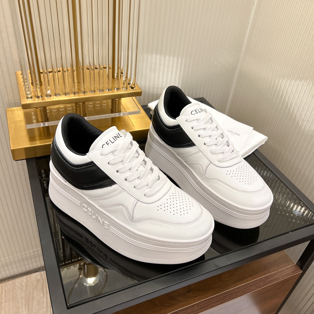 Celine Block Sneakers With Wedge Outsole In Clafskin    - PerfectKickZ