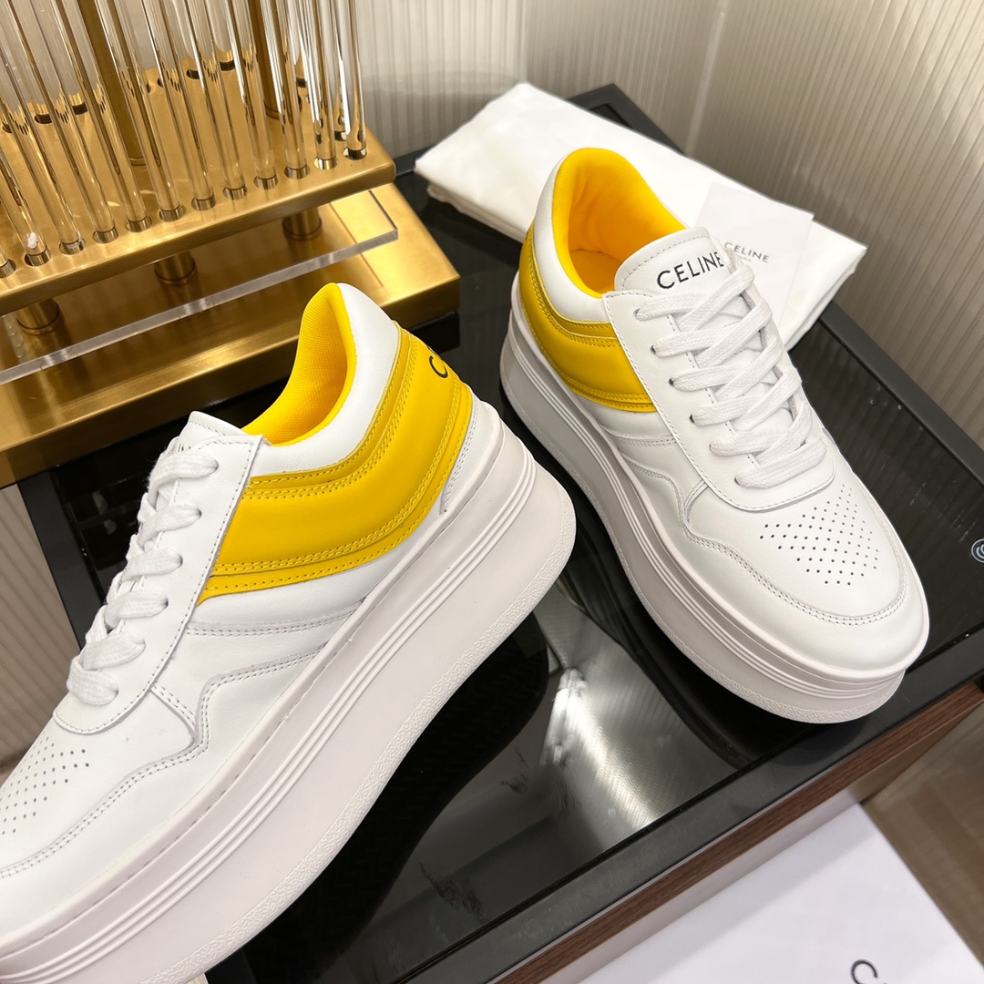 Celine Block Sneakers With Wedge Outsole In Clafskin    - PerfectKickZ