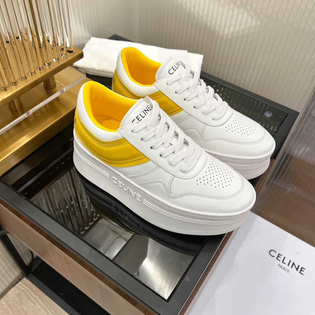 Celine Block Sneakers With Wedge Outsole In Clafskin    - PerfectKickZ