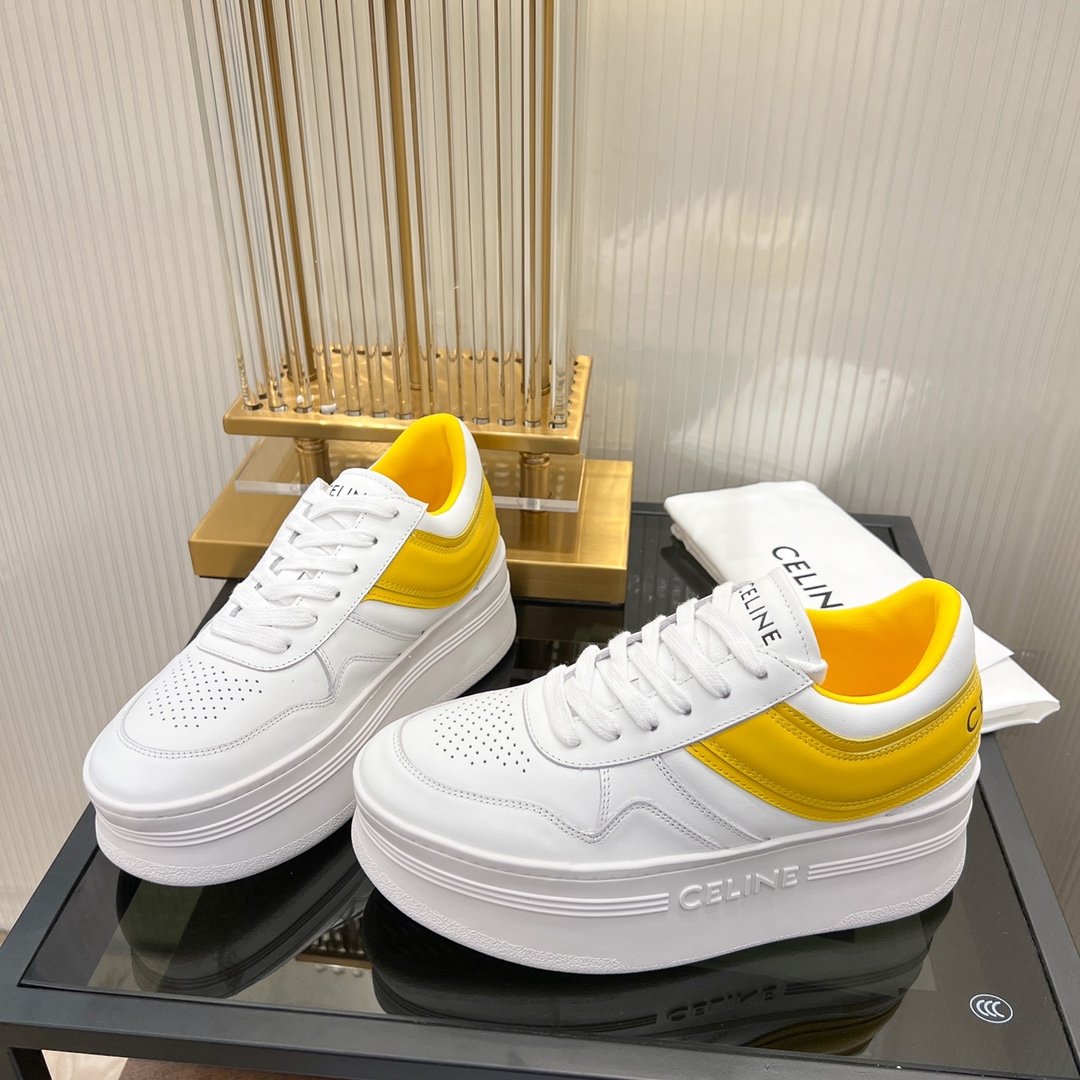 Celine Block Sneakers With Wedge Outsole In Clafskin    - PerfectKickZ