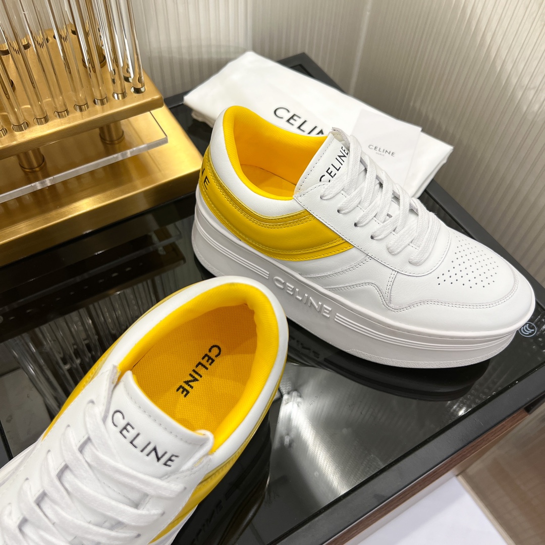 Celine Block Sneakers With Wedge Outsole In Clafskin    - PerfectKickZ