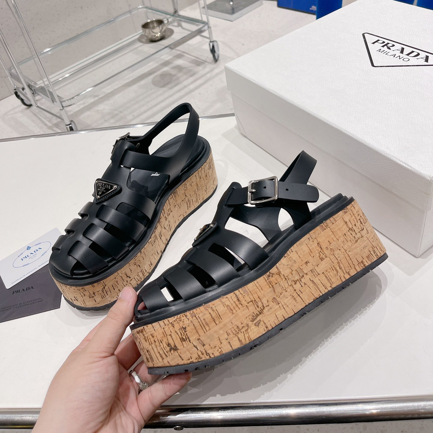 Prada Rubber Wedge Platform Sandals - PerfectKickZ