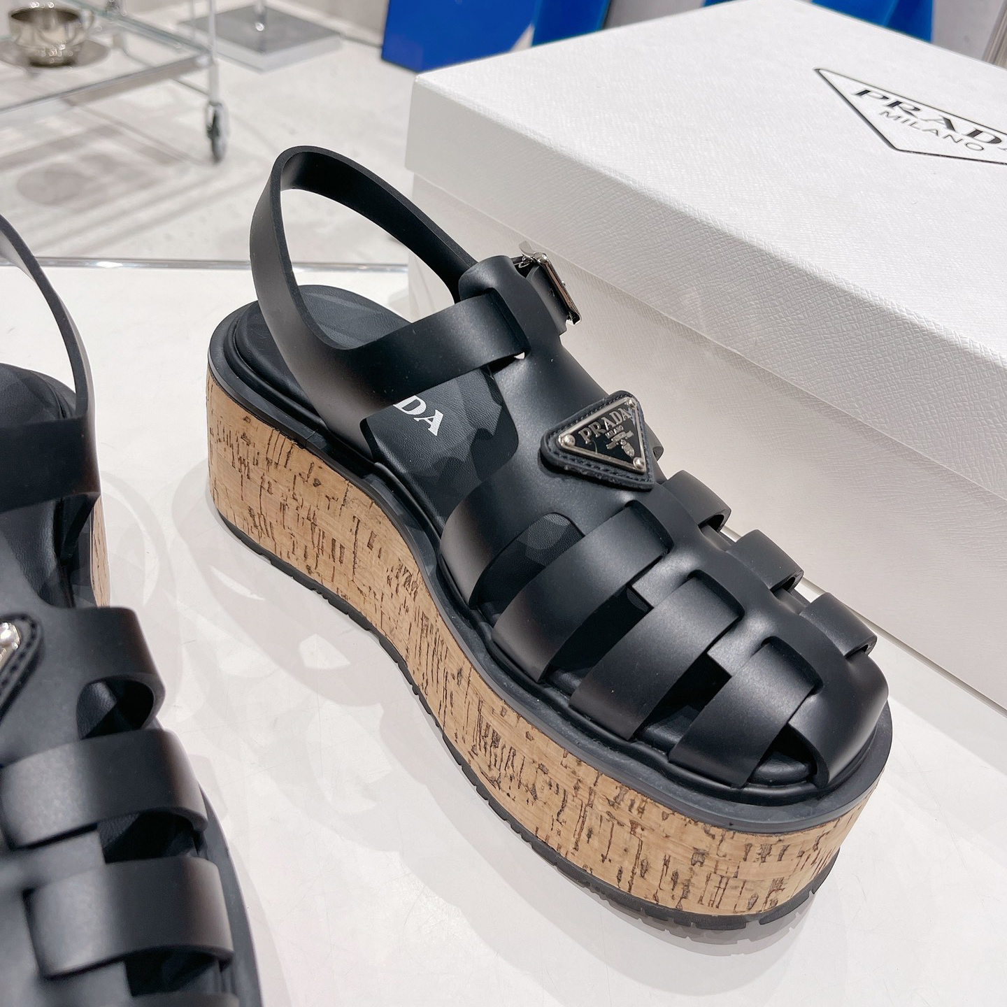Prada Rubber Wedge Platform Sandals - PerfectKickZ