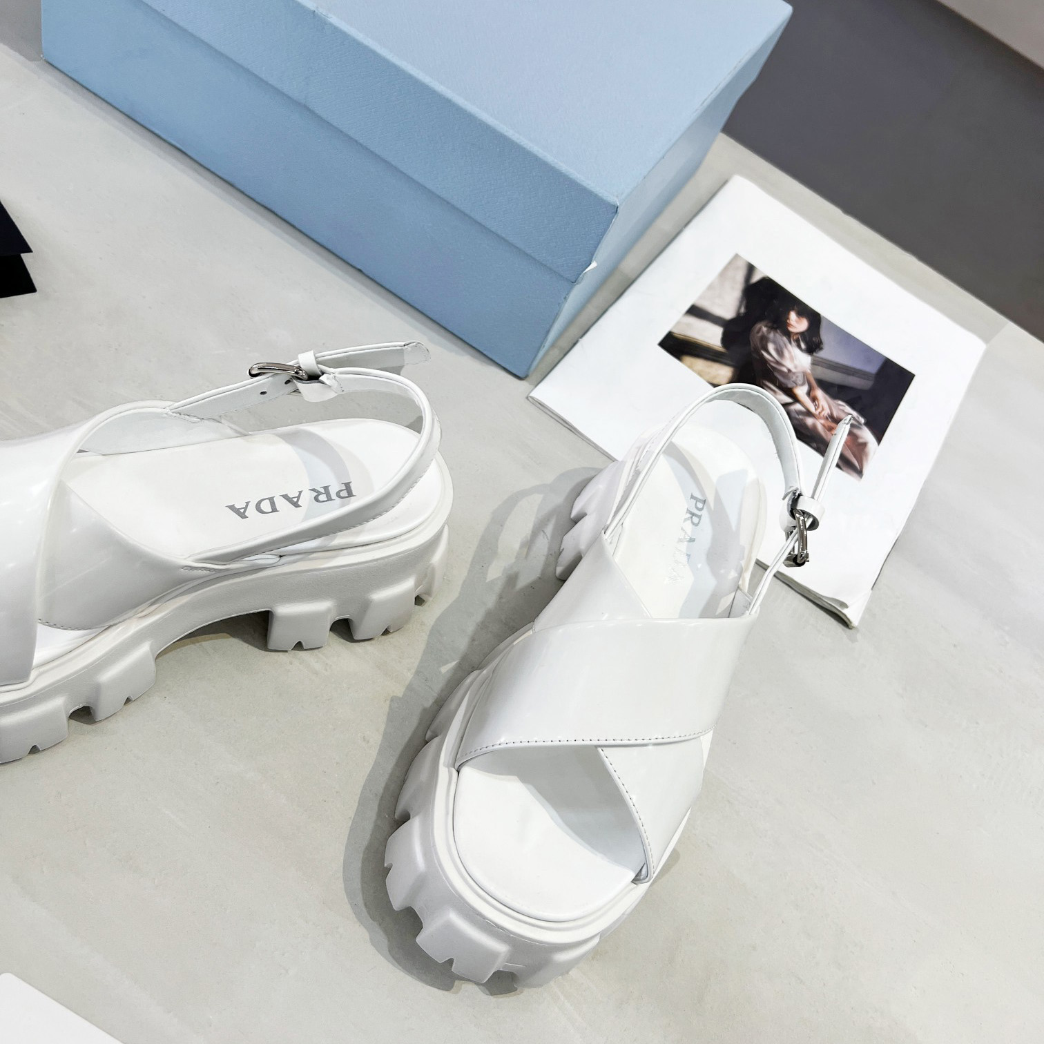 Prada Monolith Brushed Leather Sandals - PerfectKickZ