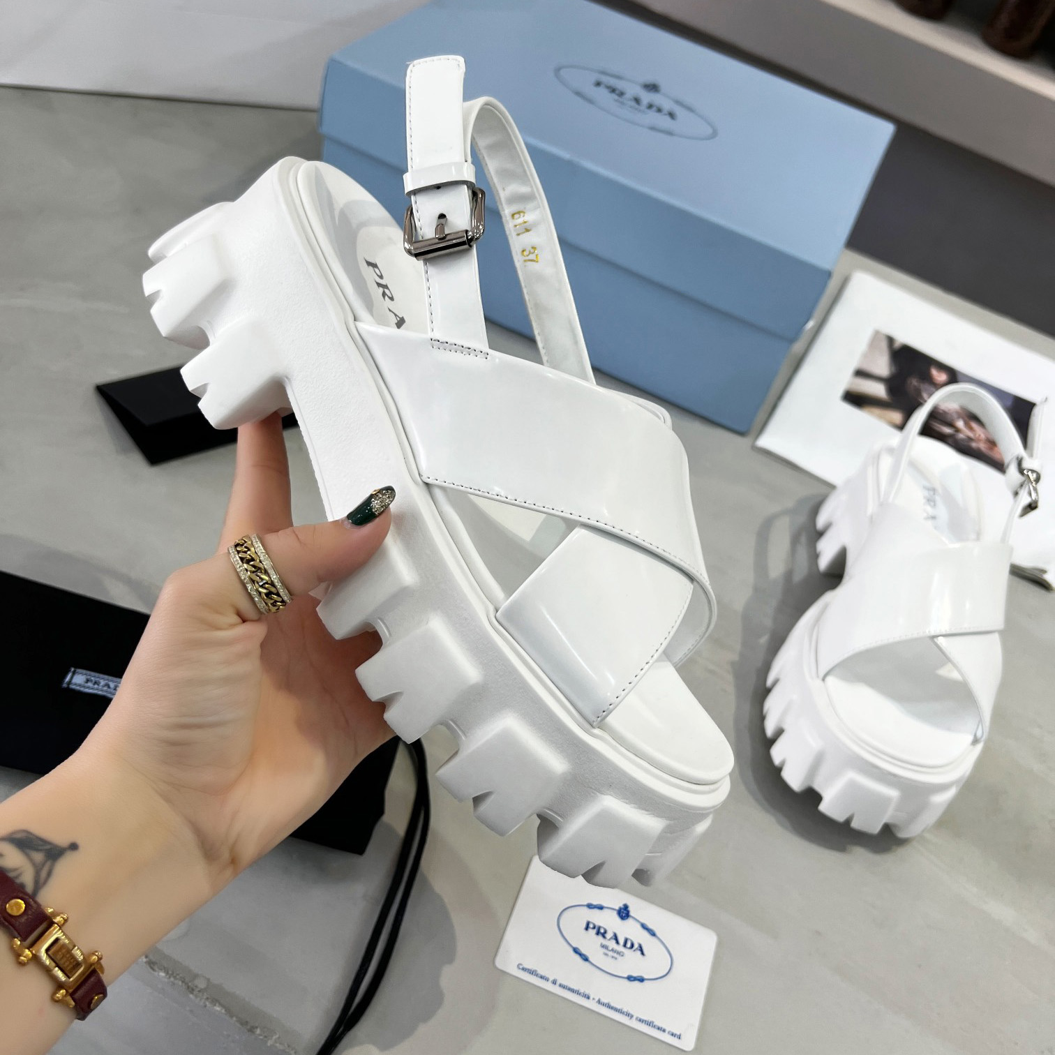 Prada Monolith Brushed Leather Sandals - PerfectKickZ