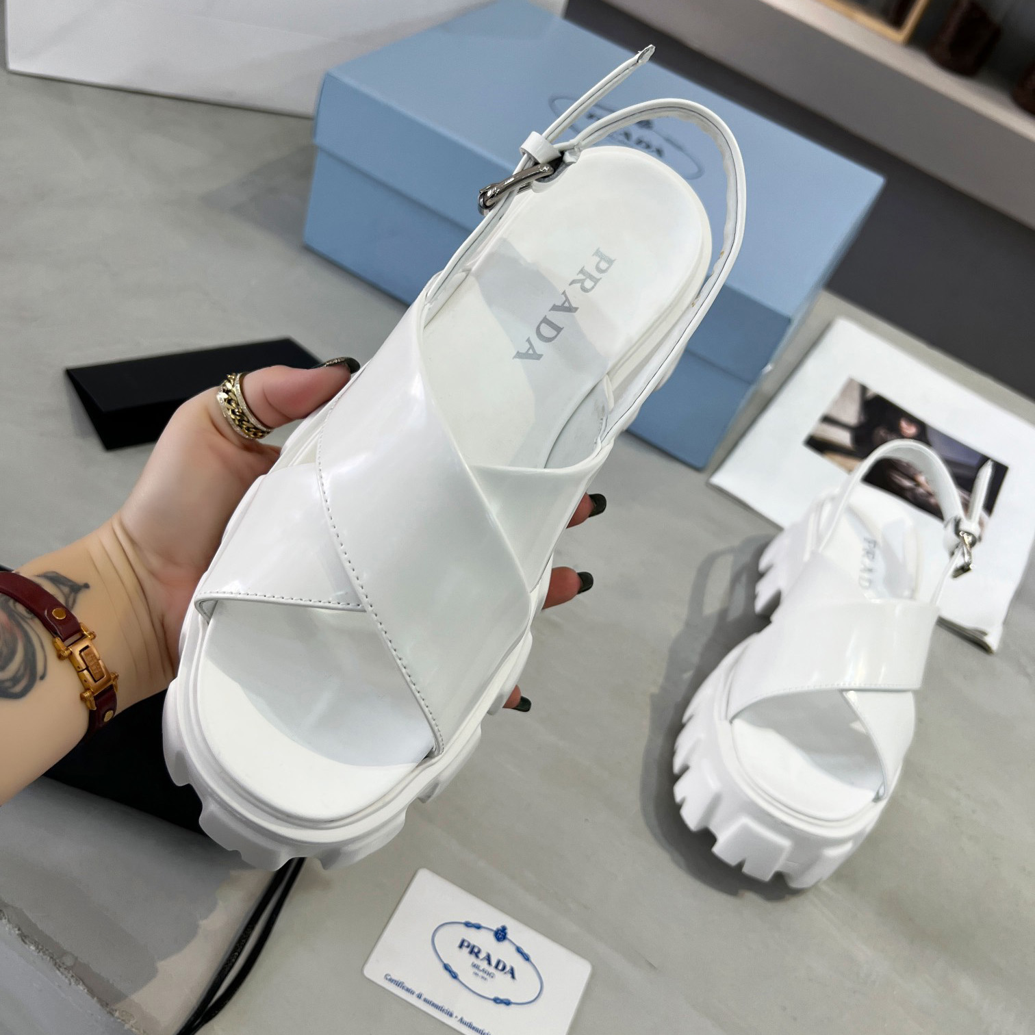 Prada Monolith Brushed Leather Sandals - PerfectKickZ