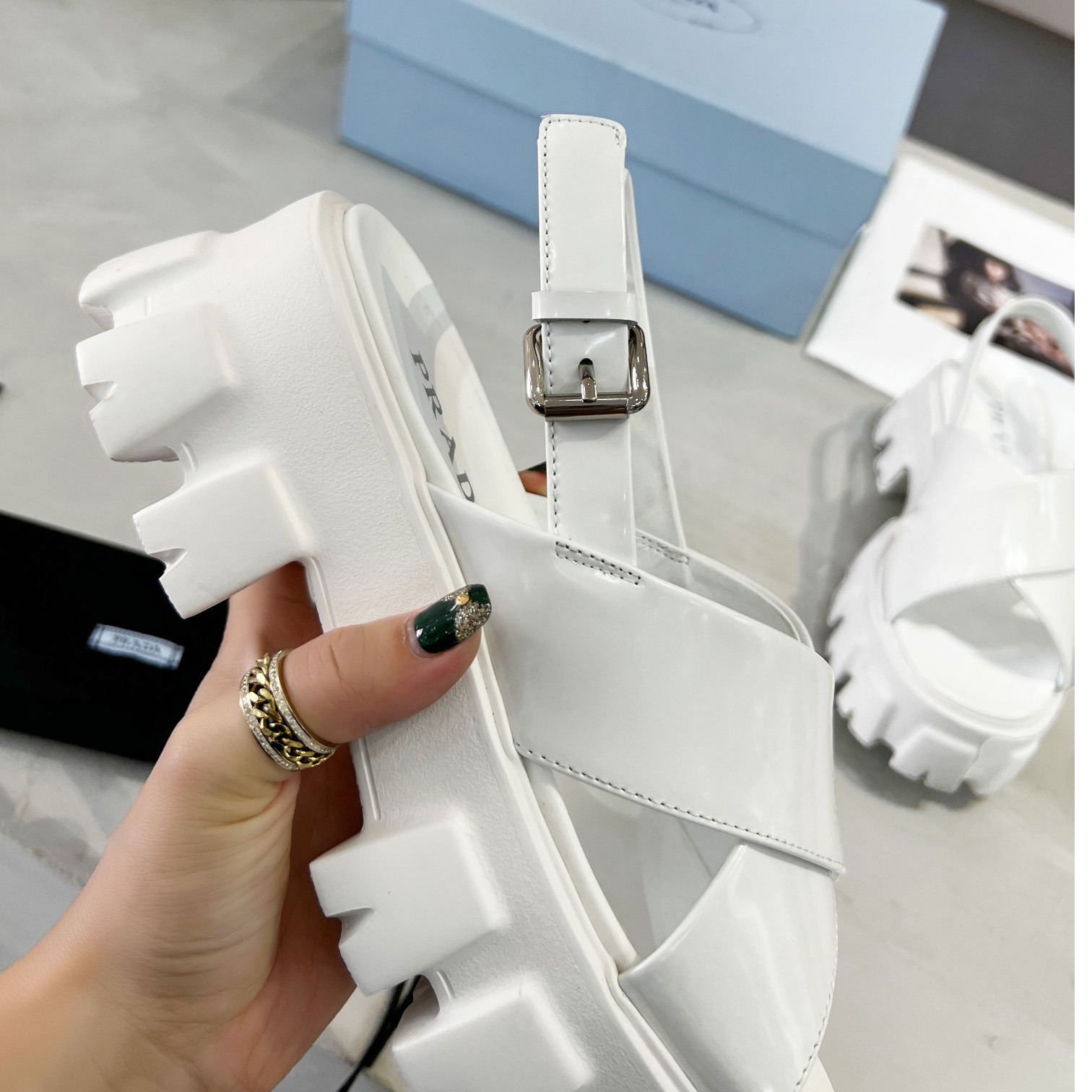Prada Monolith Brushed Leather Sandals - PerfectKickZ