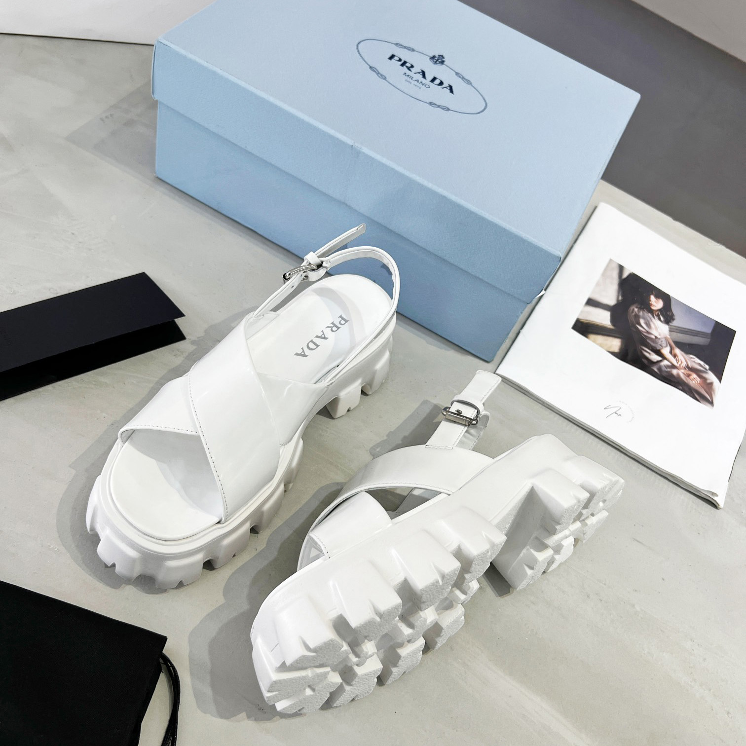 Prada Monolith Brushed Leather Sandals - PerfectKickZ