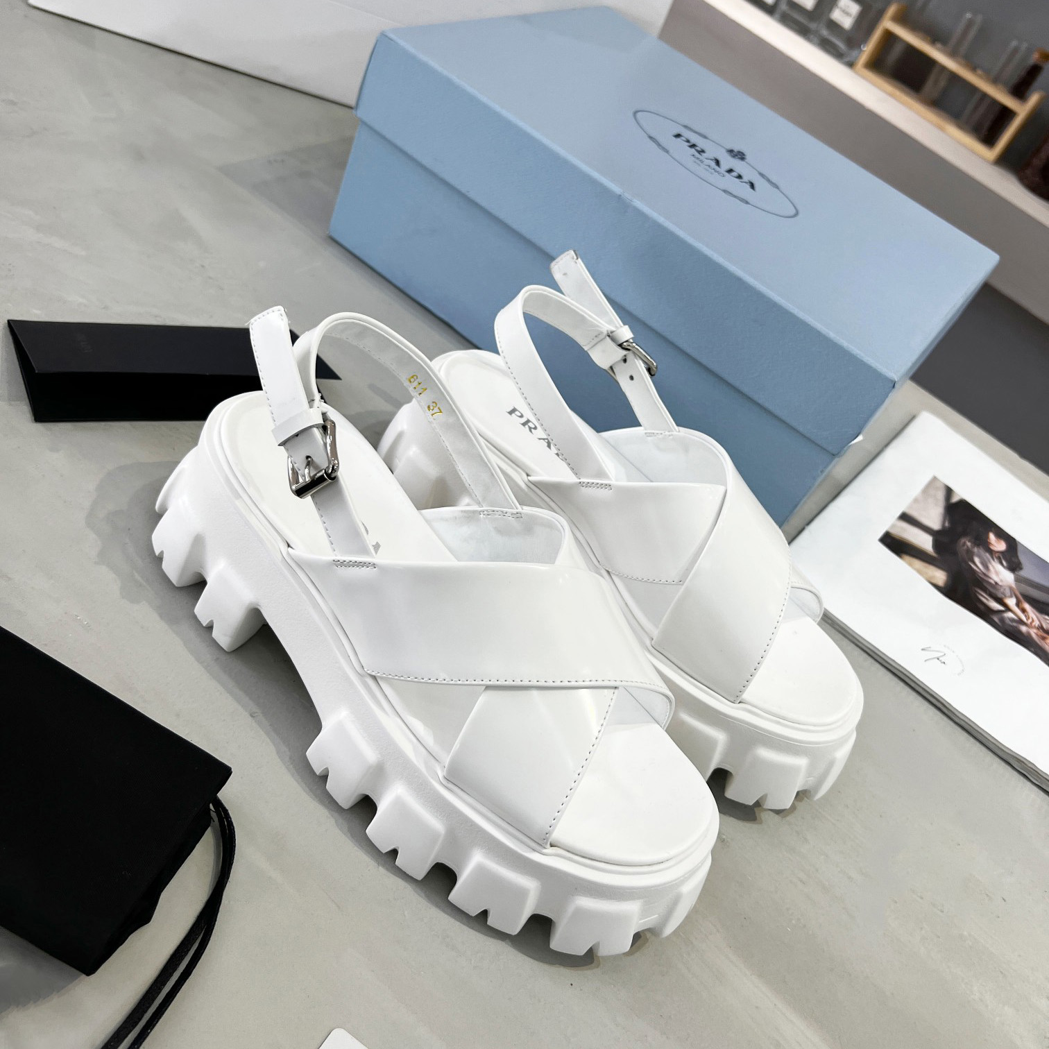 Prada Monolith Brushed Leather Sandals - PerfectKickZ