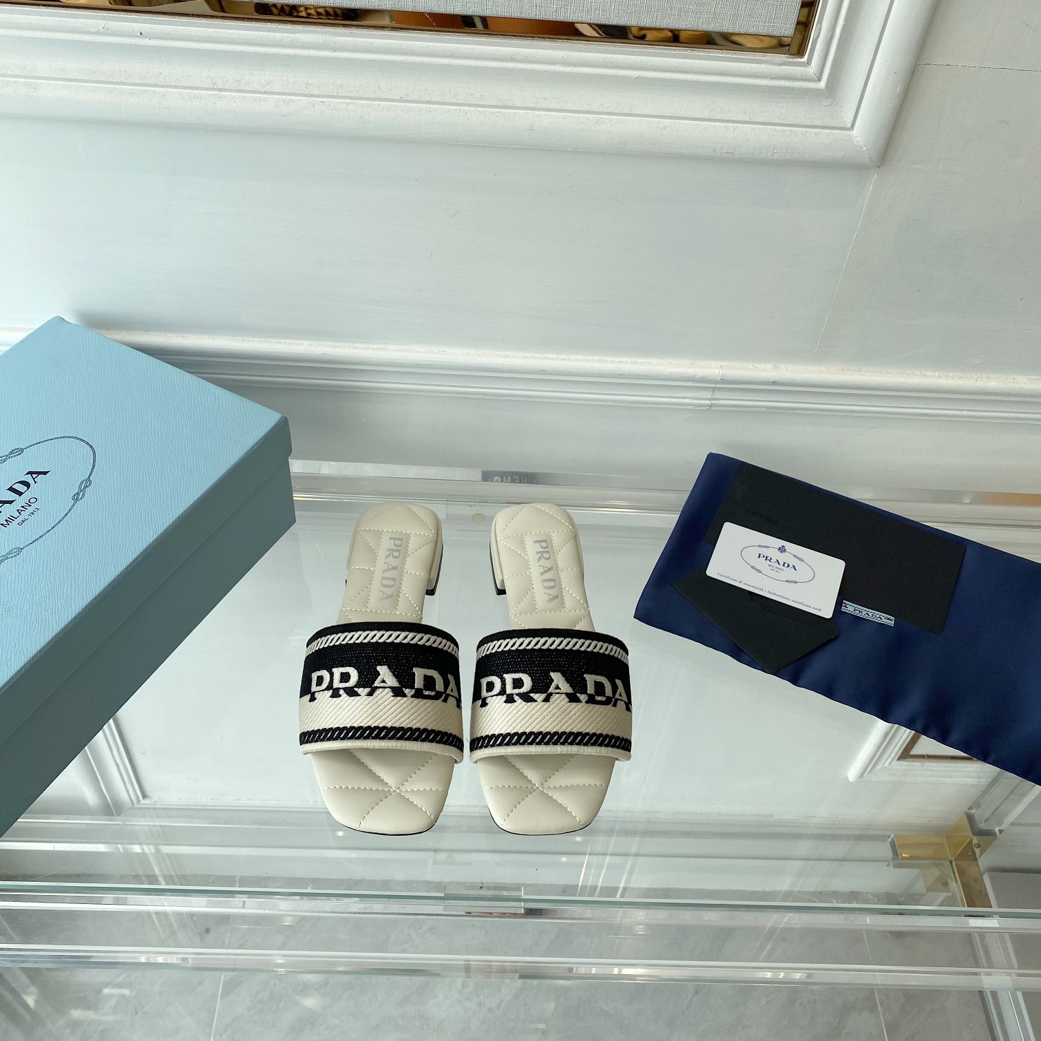 Prada Embroidered Fabric Slides - PerfectKickZ